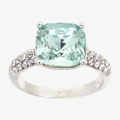 Sparkle Allure Crystal Pure Silver Over Brass Round Engagement Ring