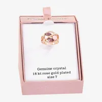 Sparkle Allure Crystal 18K Rose Gold Over Brass Round Cocktail Ring