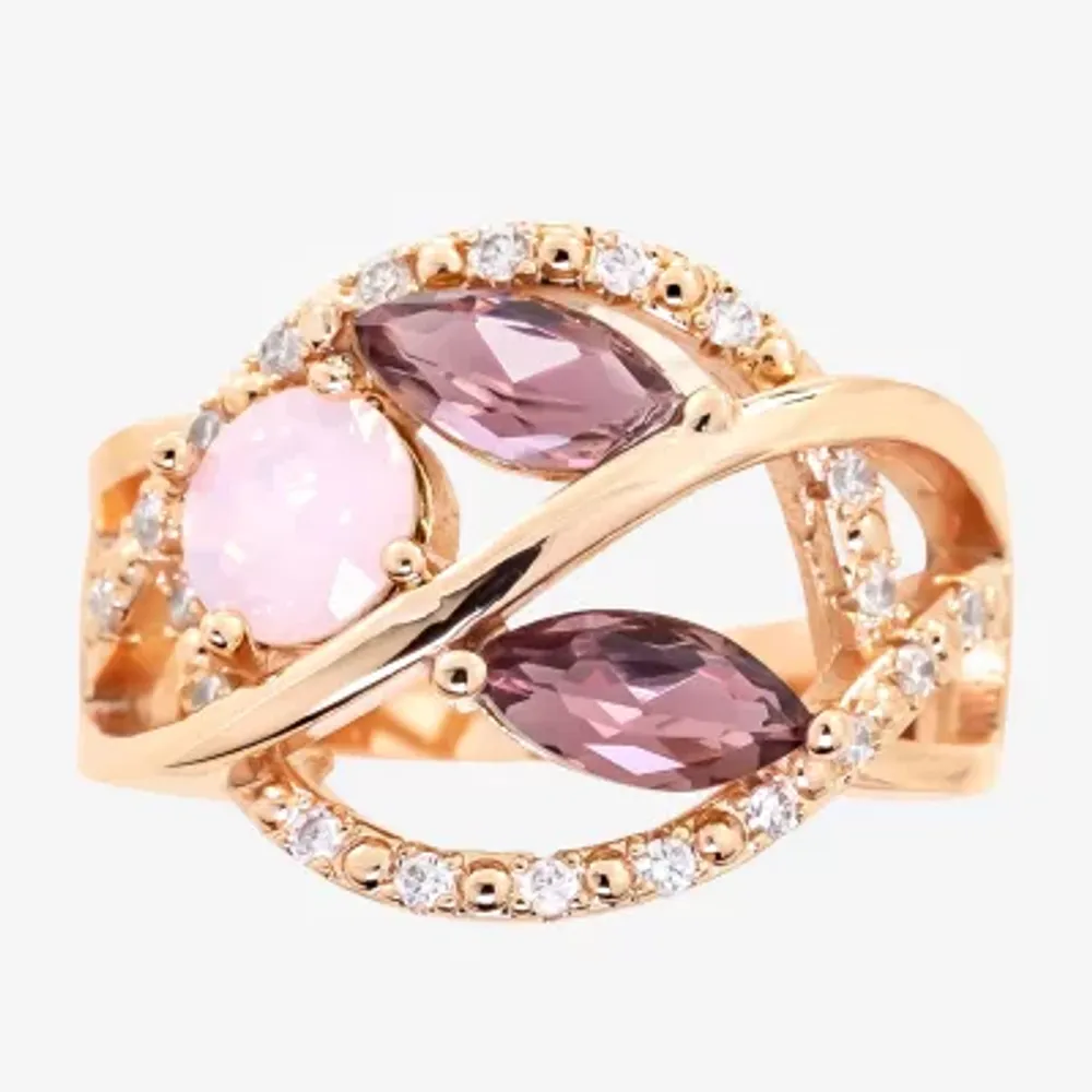 Sparkle Allure Crystal 18K Rose Gold Over Brass Round Cocktail Ring