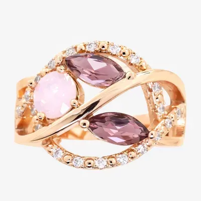 Sparkle Allure Crystal 18K Rose Gold Over Brass Round Cocktail Ring