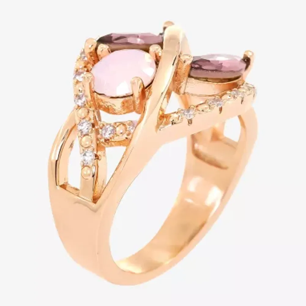 Sparkle Allure Crystal 18K Rose Gold Over Brass Round Cocktail Ring