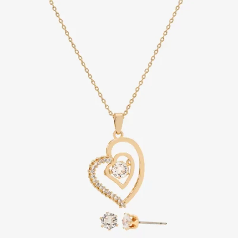 Sparkle Allure 2-pc. Cubic Zirconia 14K Gold Over Brass Heart Jewelry Set