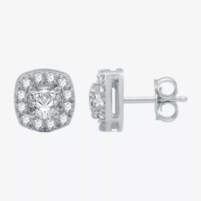 Limited Time Special! Lab Created White Sapphire Sterling Silver Cushion Stud Earrings