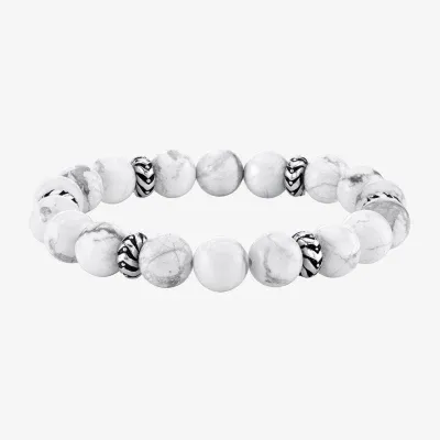 White Howlite Sterling Silver Beaded Bracelet