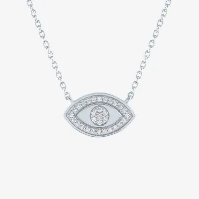 Diamond Addiction Womens 1/10 CT. T.W. Genuine White Diamond Sterling Silver Evil Eye Pendant Necklace