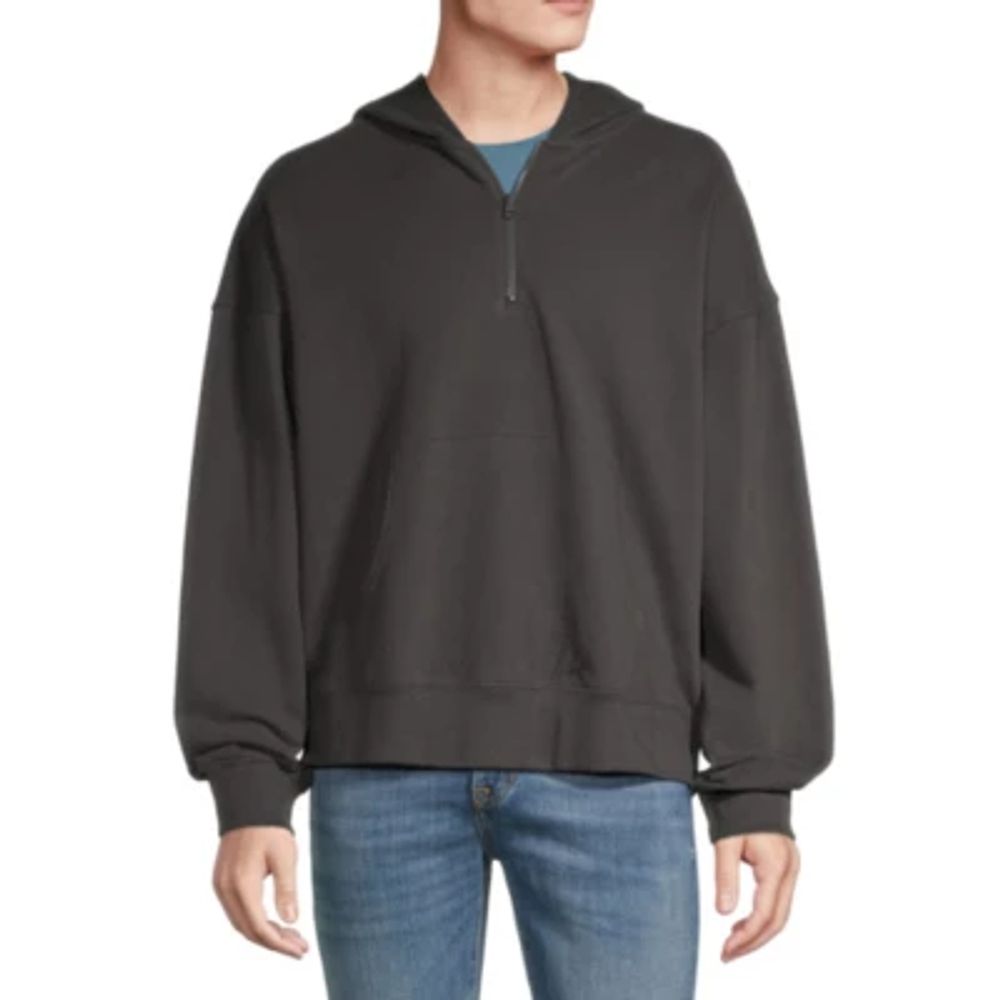 Arizona Mens Hooded Long Sleeve Quarter-Zip Pullover