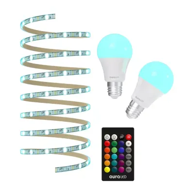 AuraLED ColorDuo Light Bulb & Light Strip Bundle – Two Color Customizable LED Light Bulbs and One USB Powered 6.5-foot LED Light Strip, Remote Controlled