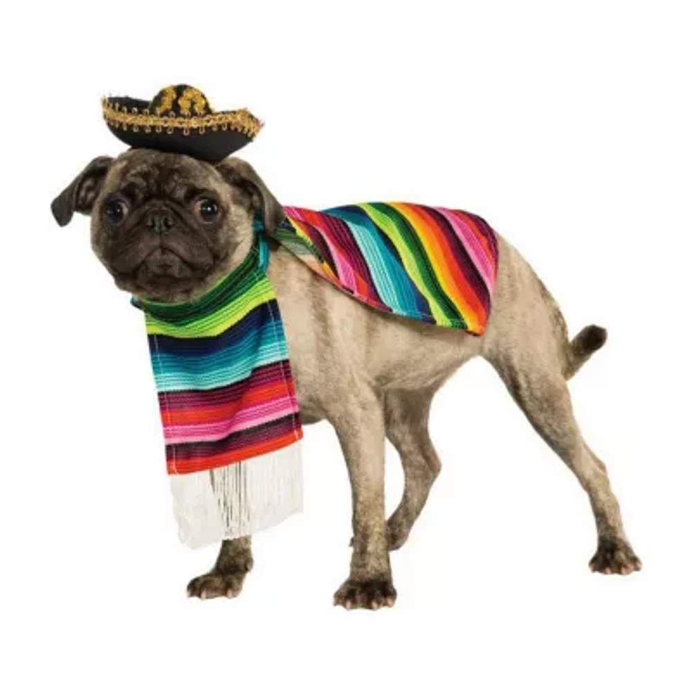 Mexican Poncho And Sombrero Dog 2-pc. Pet Costumes