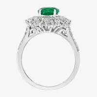 Effy Final Call Womens 5/8 CT. T.W. Genuine Green Emerald 14K White Gold Halo Cocktail Ring