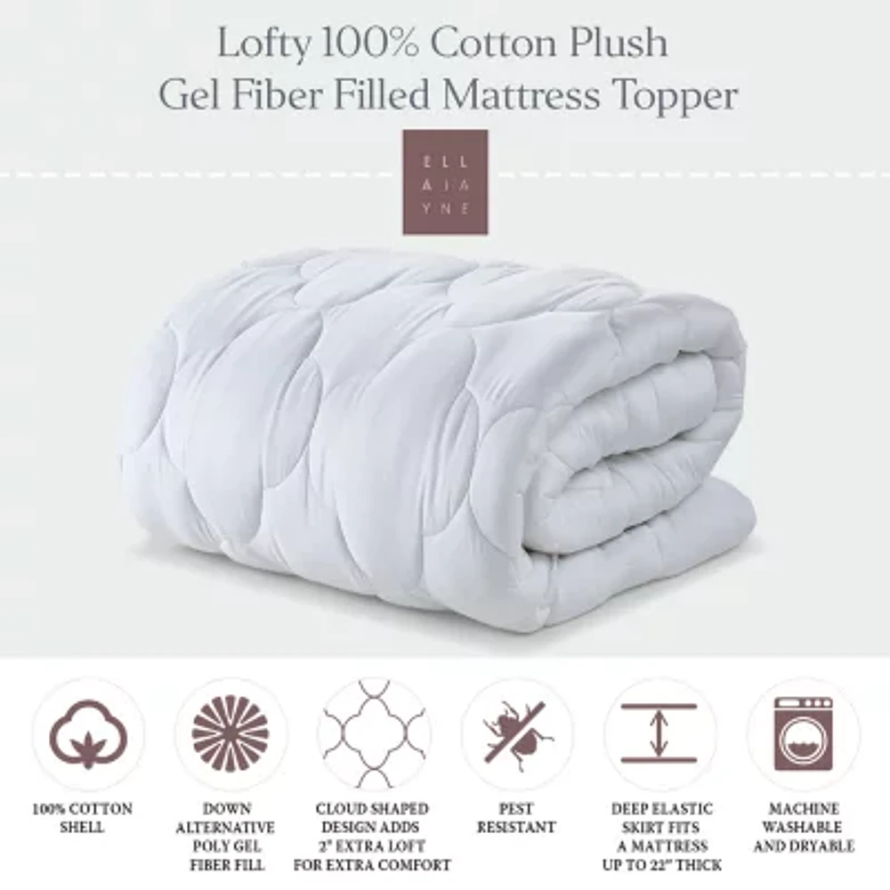 Ella Jayne Lofty 100% Cotton Plush Gel Fiber Filled Mattress Topper