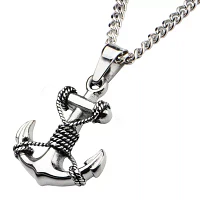 Inox® Mens Stainless Steel Anchor Pendant Necklace