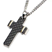 Inox® Mens Tri-Tone Stainless Steel Fish Scale Cross Pendant Necklace