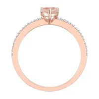 Womens Genuine Pink Morganite 10K Rose Gold Heart Cocktail Ring