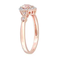 Womens Genuine Pink Morganite 18K Rose Gold Over Silver Heart Cocktail Ring