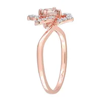 Womens Genuine Pink Morganite 18K Rose Gold Over Silver Flower Cocktail Ring