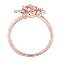 Womens Genuine Pink Morganite 18K Rose Gold Over Silver Flower Cocktail Ring