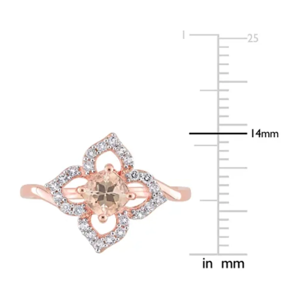 Womens Genuine Pink Morganite 18K Rose Gold Over Silver Flower Cocktail Ring