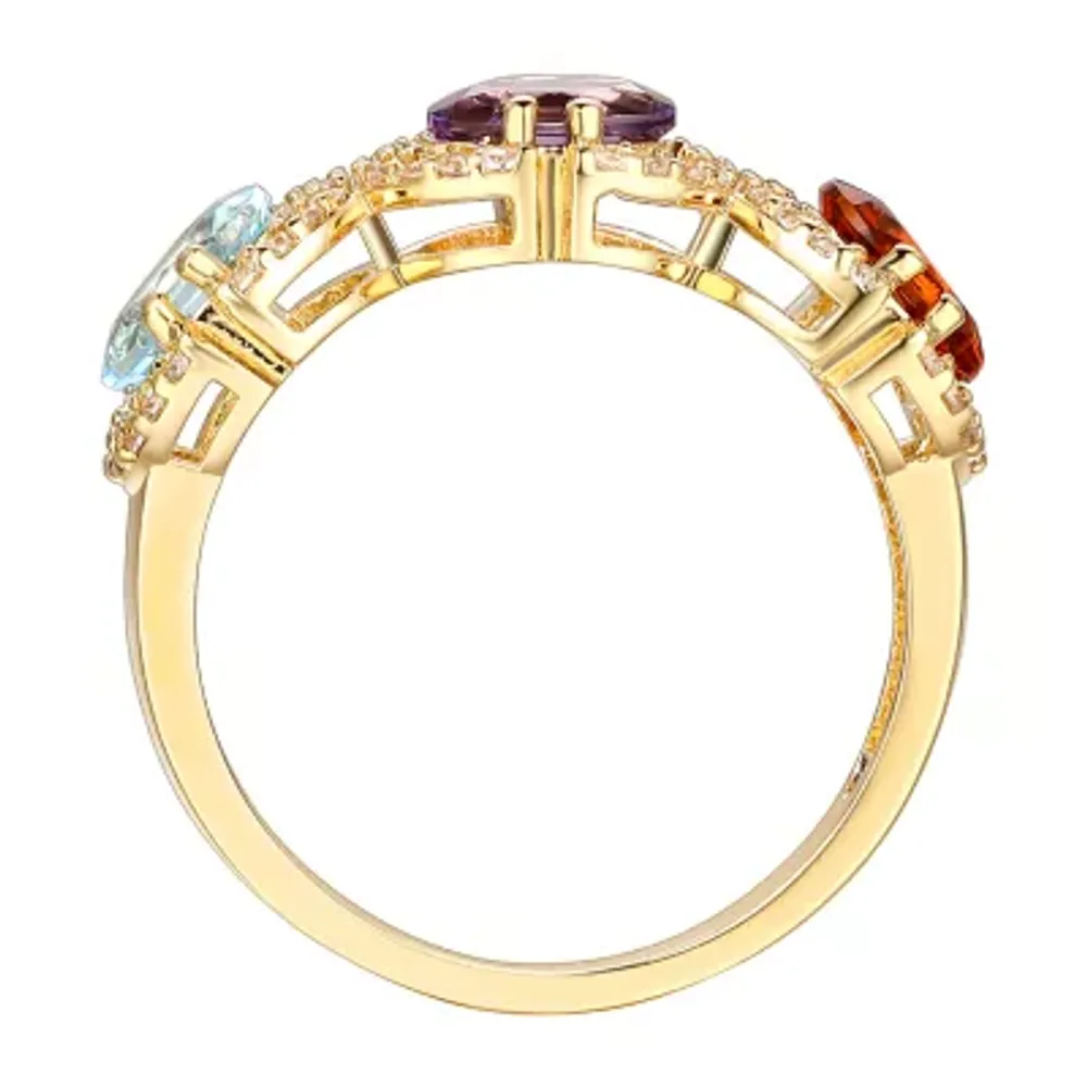 Womens Multi Color Stone 18K Gold Over Silver Cluster Cocktail Ring