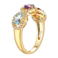 Womens Multi Color Stone 18K Gold Over Silver Cluster Cocktail Ring