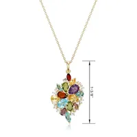 Womens Genuine Multi Color Stone 18K Gold Over Silver Pendant Necklace