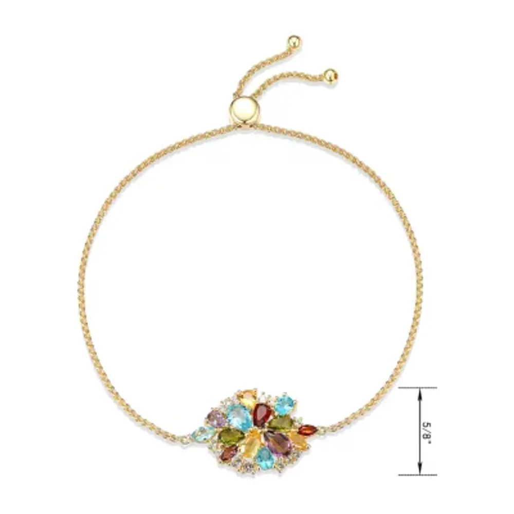 Genuine Multi Color Stone 18K Gold Over Silver Bolo Bracelet