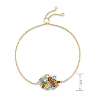 Genuine Multi Color Stone 18K Gold Over Silver Bolo Bracelet