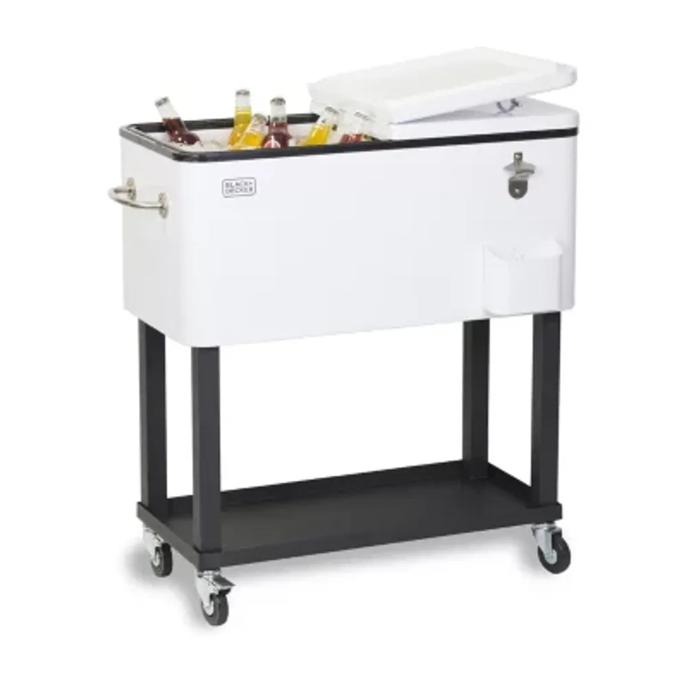 BLACK+DECKER Mobile Cooler Cart 2 Door Seal And Lid Bottle Opener with Catch Basin Bottom Storage Tray