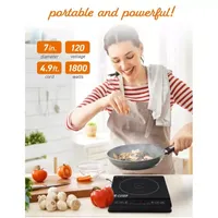 Commercial Chef Portable Induction Cooker 3-Hour Timer LED Display 1800 Watts