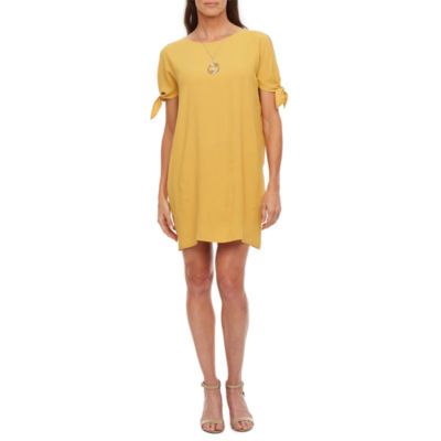 Robbie Bee Short Tie Sleeve Shift Dress With Necklace