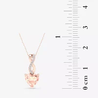 Womens Diamond Accent Genuine Pink Morganite 10K Rose Gold Heart Pendant Necklace