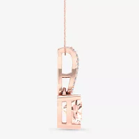 Womens Diamond Accent Genuine Pink Morganite 10K Rose Gold Heart Pendant Necklace
