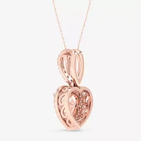 Womens Genuine Pink Morganite &  1/10 CT. T.W. Genuine Diamond 10K Rose Gold Heart Pendant Necklace