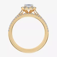 (G / Vs2-Si1) Womens 1 CT. T.W. Lab Grown White Diamond 10K Gold Side Stone Halo Bridal Set