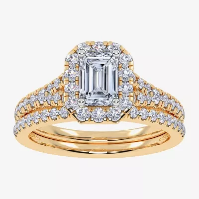 (G / Vs2-Si1) Womens 1 CT. T.W. Lab Grown White Diamond 10K Gold Side Stone Halo Bridal Set