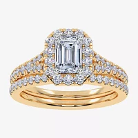 (G / Vs2-Si1) Womens 1 CT. T.W. Lab Grown White Diamond 10K Gold Side Stone Halo Bridal Set