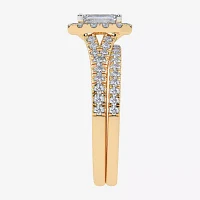 (G / Vs2-Si1) Womens 1 CT. T.W. Lab Grown White Diamond 10K Gold Side Stone Halo Bridal Set