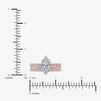 (G / Vs2-Si1) Womens 1 1/2 CT. T.W. Lab Grown White Diamond 10K Rose Gold Marquise Side Stone Bridal Set