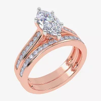 (G / Vs2-Si1) Womens 1 1/2 CT. T.W. Lab Grown White Diamond 10K Rose Gold Marquise Side Stone Bridal Set