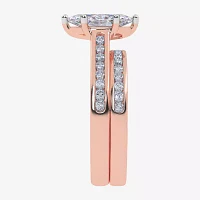 (G / Vs2-Si1) Womens 1 1/2 CT. T.W. Lab Grown White Diamond 10K Rose Gold Marquise Side Stone Bridal Set