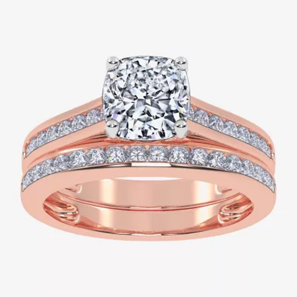 (G / Vs2-Si1) Womens 1 1/2 CT. T.W. Lab Grown White Diamond 10K Rose Gold Round Side Stone Bridal Set
