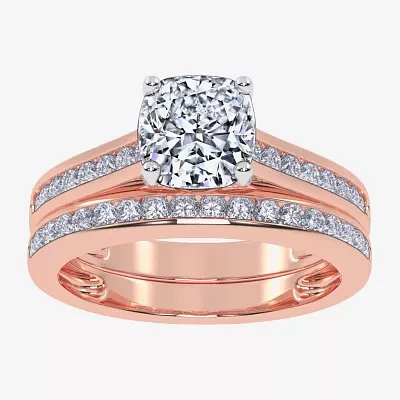 (G / Vs2-Si1) Womens 1 1/2 CT. T.W. Lab Grown White Diamond 10K Rose Gold Round Side Stone Bridal Set