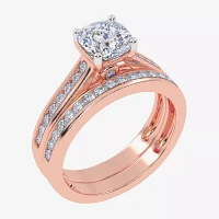 (G / Vs2-Si1) Womens 1 1/2 CT. T.W. Lab Grown White Diamond 10K Rose Gold Round Side Stone Bridal Set