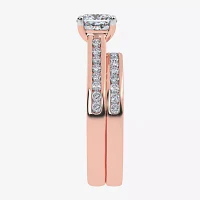 (G / Vs2-Si1) Womens 1 1/2 CT. T.W. Lab Grown White Diamond 10K Rose Gold Round Side Stone Bridal Set