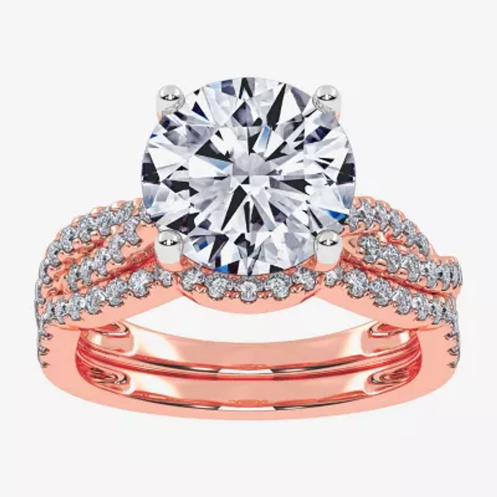 (G-H / Si1-Si2) Womens 3 1/2 CT. T.W Lab Grown White Diamond 14K Rose Gold Round Side Stone Engagement Ring