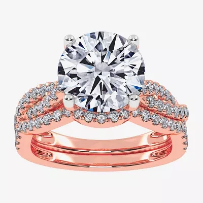 (G-H / Si1-Si2) Womens 3 1/2 CT. T.W Lab Grown White Diamond 14K Rose Gold Round Side Stone Engagement Ring