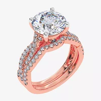 (G-H / Si1-Si2) Womens 3 1/2 CT. T.W Lab Grown White Diamond 14K Rose Gold Round Side Stone Engagement Ring
