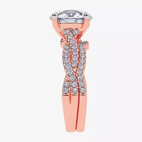 (G-H / Si1-Si2) Womens 3 1/2 CT. T.W Lab Grown White Diamond 14K Rose Gold Round Side Stone Engagement Ring
