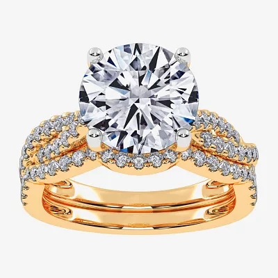 (G-H / Si1-Si2) Womens 3 1/2 CT. T.W Lab Grown White Diamond 14K Gold Round Side Stone Engagement Ring