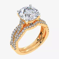 (G-H / Si1-Si2) Womens 3 1/2 CT. T.W Lab Grown White Diamond 14K Gold Round Side Stone Engagement Ring