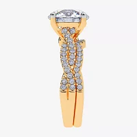 (G-H / Si1-Si2) Womens 3 1/2 CT. T.W Lab Grown White Diamond 14K Gold Round Side Stone Engagement Ring